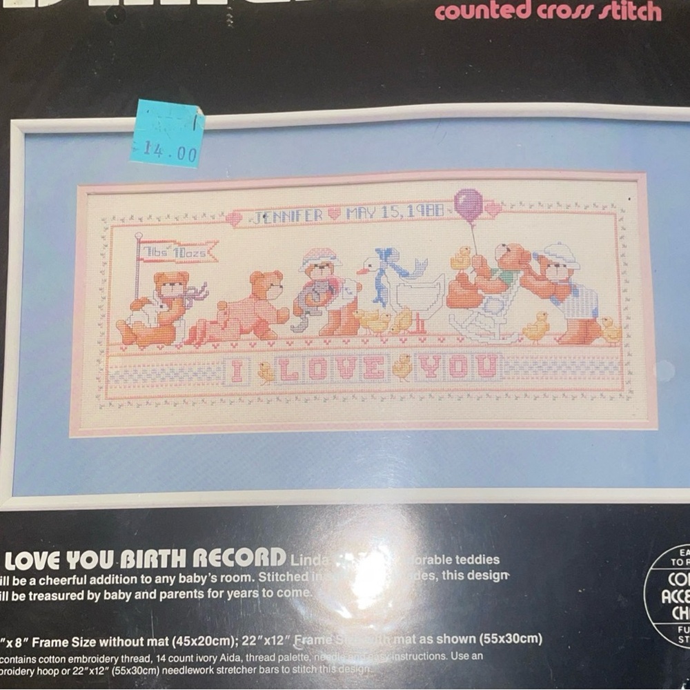 Dimensions I Love You Baby Birth Record #3645 Counted Cross Stitch Kit